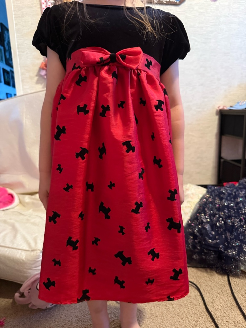 Red and Black Bow-Front Girls Dress - Kids Bottoms
